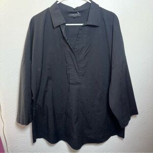 Lafayette 148 New York Popover Shirt in Black Cotton Size 1X